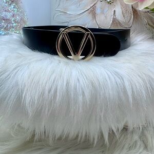 Valentino Women’s Black Belt with Gold V Emblem